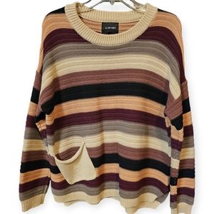 La Fee Verte x Anthropologie Earth Tone Striped Scoop Neck Oversized Sweater